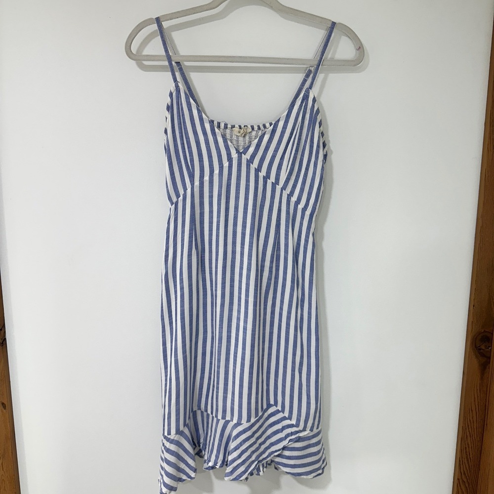 Sim & Sam Striped Ruffle Hem Sundress‎ Women Small Blue White Cotton | Coastal